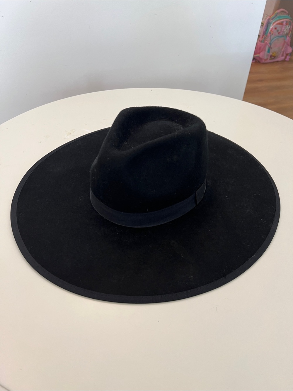Free People Black Wool Wide-Brim Hat with Ribbon Band